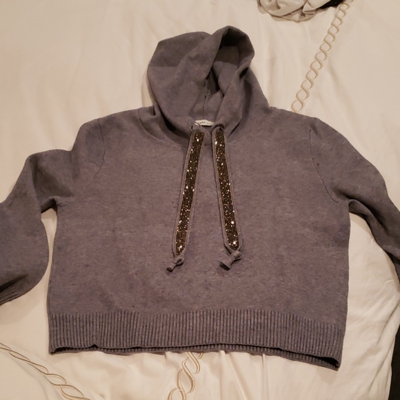 Zara Sweaters - Zara knit hooded sweater with stone drawstring